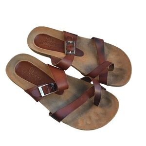 Yokono Ibiza Saddle Brown Leather Thong T-Strap Toe Loop Comfy Sandals Women's 6